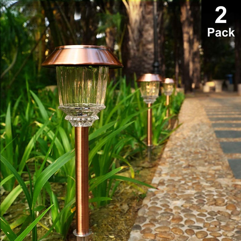 DenicMic Solar Garden Lights Outdoor Pathway Lights Glass Stainless Steel Waterproof Solar Powered Landscape Lighting for Yard Patio Lawn Path Walkway, Super Bright 12-40 Lumens, 2 Pack - Image 2